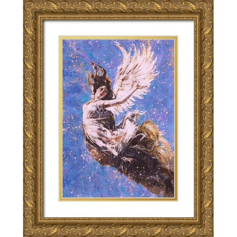Blue Angel Falling I Gold Ornate Wood Framed Art Print with Double Matting by Wiley, Marta