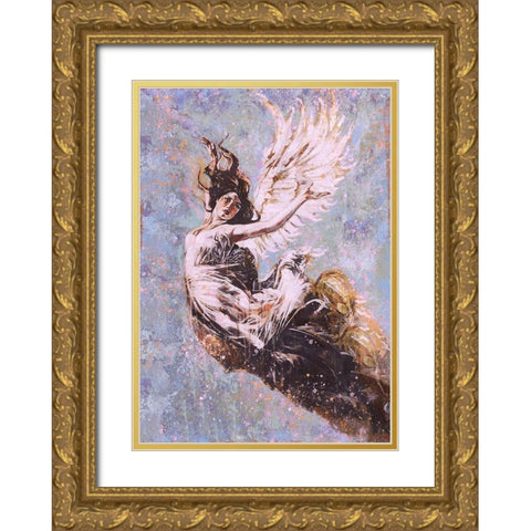 Blue Angel Falling II Gold Ornate Wood Framed Art Print with Double Matting by Wiley, Marta
