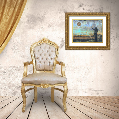 Sun Salutation Blue Gold Ornate Wood Framed Art Print with Double Matting by Wiley, Marta