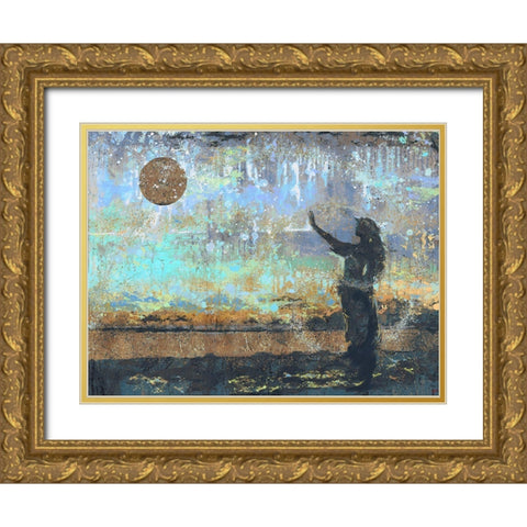 Sun Salutation Blue Gold Ornate Wood Framed Art Print with Double Matting by Wiley, Marta