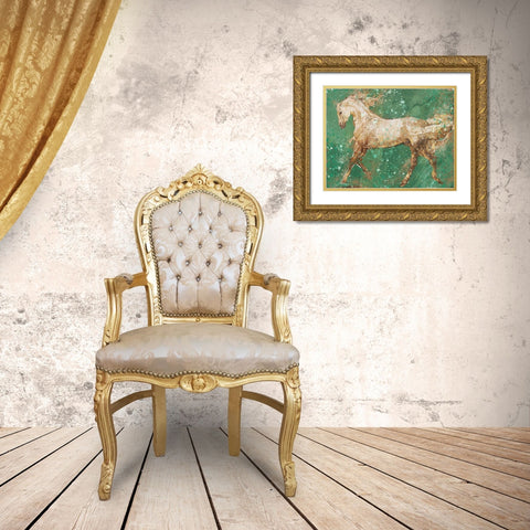 Fibonacci Green Horse Gold Ornate Wood Framed Art Print with Double Matting by Wiley, Marta