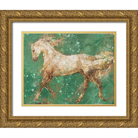 Fibonacci Green Horse Gold Ornate Wood Framed Art Print with Double Matting by Wiley, Marta