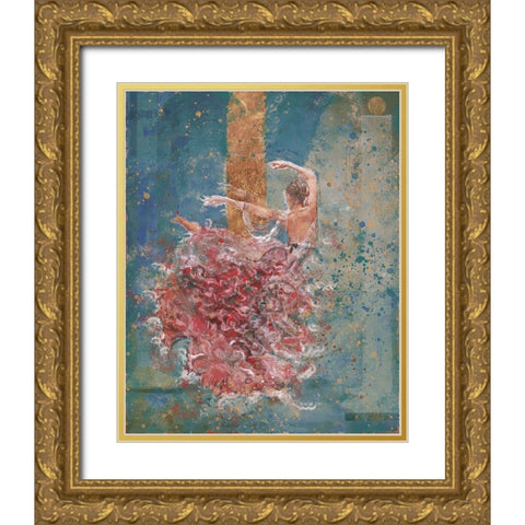 Temple Dancer blue Gold Ornate Wood Framed Art Print with Double Matting by Wiley, Marta