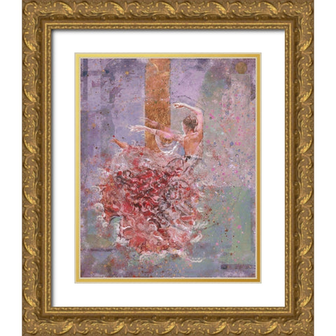 Temple dancer pink Gold Ornate Wood Framed Art Print with Double Matting by Wiley, Marta