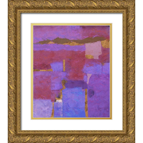 Purple Abstract Gold Ornate Wood Framed Art Print with Double Matting by Wiley, Marta