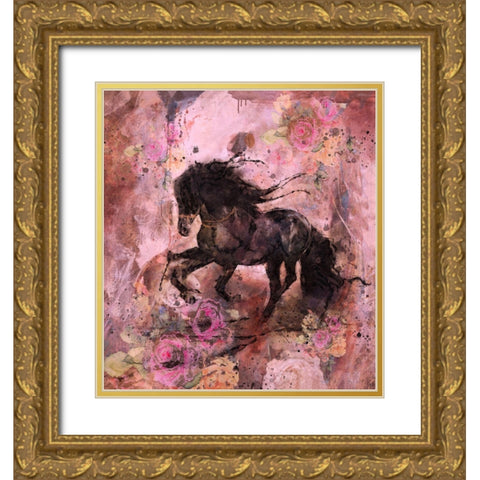 Gallop Pink Gold Ornate Wood Framed Art Print with Double Matting by Wiley, Marta