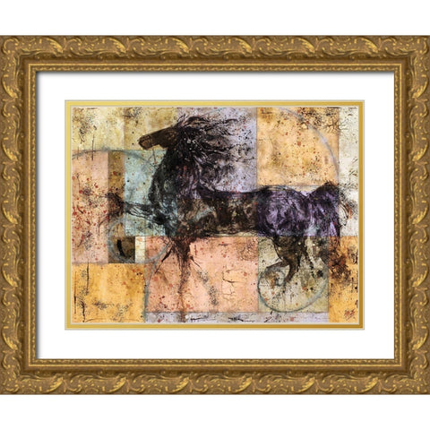 Horse And Squares Gold Ornate Wood Framed Art Print with Double Matting by Wiley, Marta