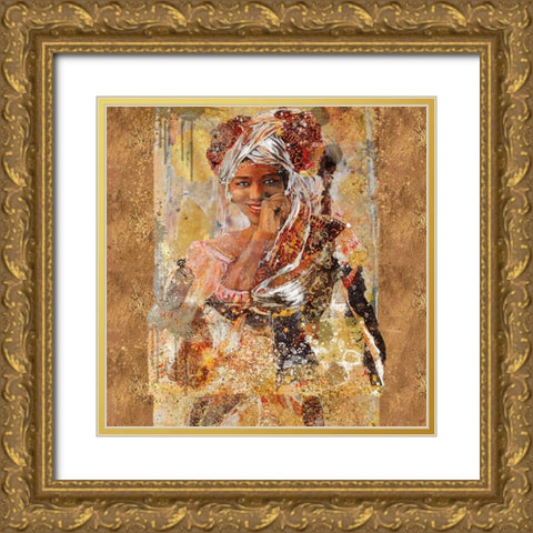 African Gold And Silver Gold Ornate Wood Framed Art Print with Double Matting by Wiley, Marta