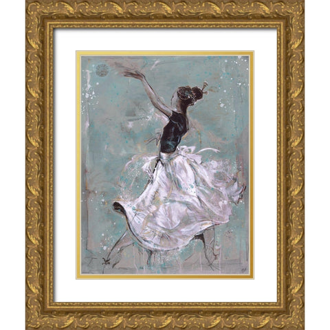Living The Dream- Blue Gold Ornate Wood Framed Art Print with Double Matting by Wiley, Marta