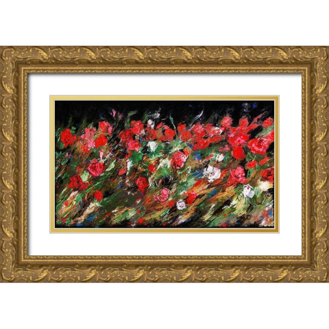 Red Rose Floral Gold Ornate Wood Framed Art Print with Double Matting by Wiley, Marta