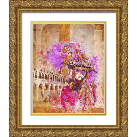 Venice Feather Hat Gold Ornate Wood Framed Art Print with Double Matting by Wiley, Marta