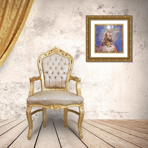 Jesus Rock Star Blue Gold Ornate Wood Framed Art Print with Double Matting by Wiley, Marta
