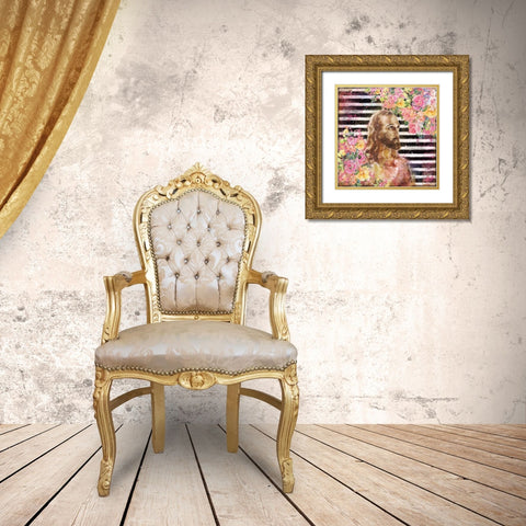 Jesus Rock Star Floral Gold Ornate Wood Framed Art Print with Double Matting by Wiley, Marta