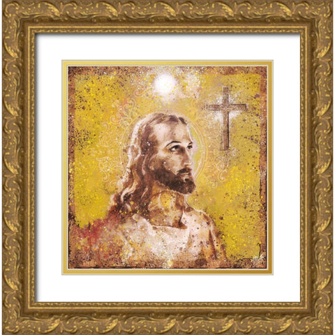 Jesus Rock Star Yellow Gold Ornate Wood Framed Art Print with Double Matting by Wiley, Marta