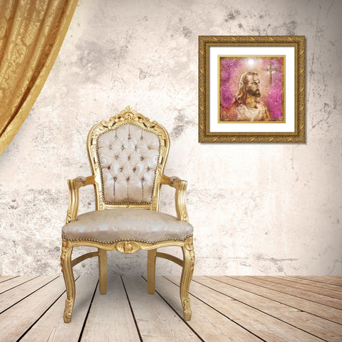Jesus Rock Star Pink Gold Ornate Wood Framed Art Print with Double Matting by Wiley, Marta