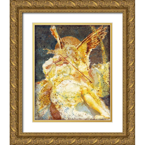Fibonacci Angel Navy Blue Gold Ornate Wood Framed Art Print with Double Matting by Wiley, Marta