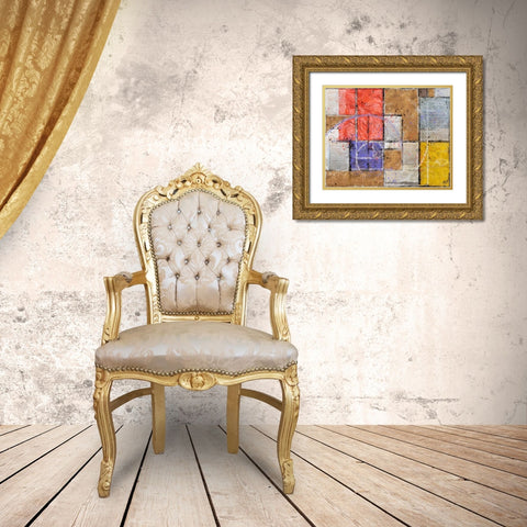 Abstact Squares V Gold Ornate Wood Framed Art Print with Double Matting by Wiley, Marta
