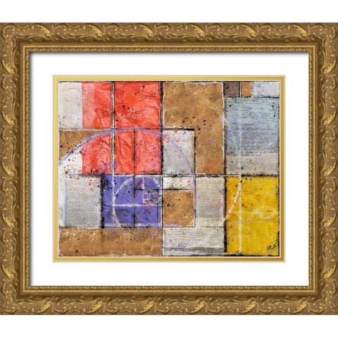 Abstact Squares V Gold Ornate Wood Framed Art Print with Double Matting by Wiley, Marta