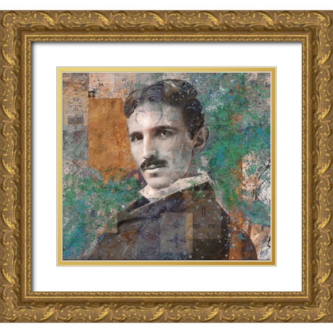 Tesla Green Gold Ornate Wood Framed Art Print with Double Matting by Wiley, Marta