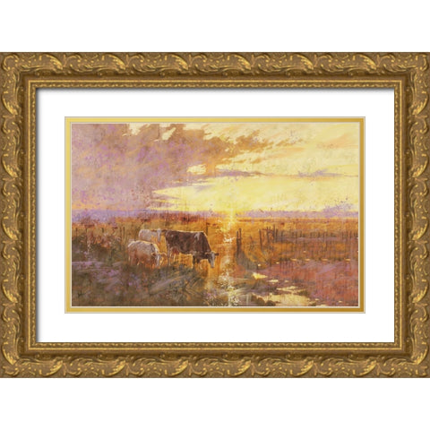 Golden Cows Gold Ornate Wood Framed Art Print with Double Matting by Wiley, Marta