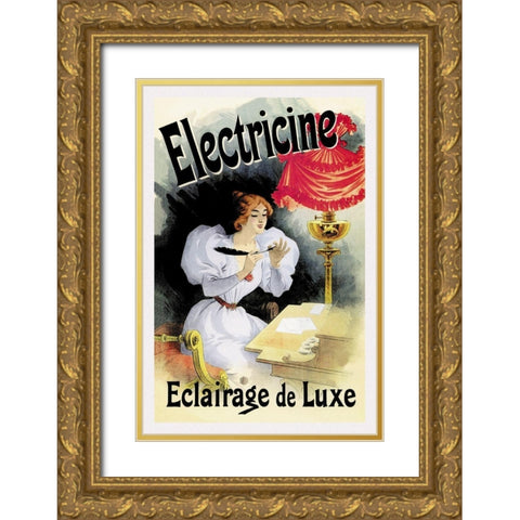 Electricine - Eclairage de Luxe Gold Ornate Wood Framed Art Print with Double Matting by Cheret, Jules