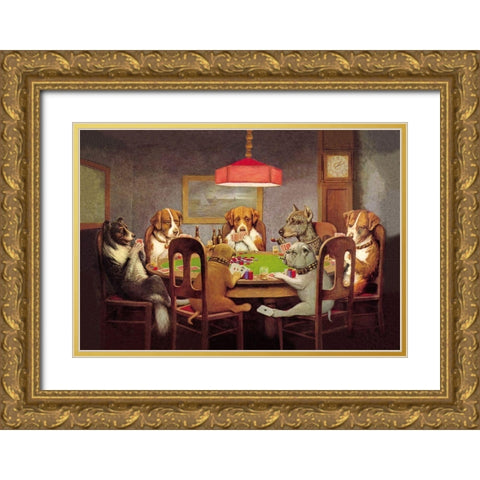 Poker Dogs: A Friend in Need, 1903 Gold Ornate Wood Framed Art Print with Double Matting by Coolidge, C.M.