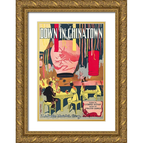 Down in Chinatown Gold Ornate Wood Framed Art Print with Double Matting by Duli