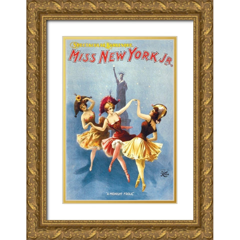 Miss New York Jr. Burlesque, 1897 Gold Ornate Wood Framed Art Print with Double Matting by H.C. Miner Litho Co.