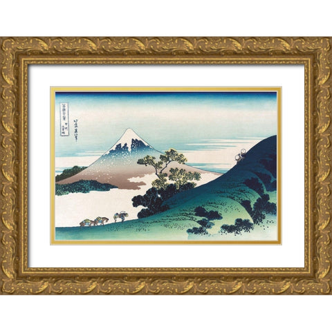 Inumi Pass in the Kai Province, 1830 Gold Ornate Wood Framed Art Print with Double Matting by Hokusai