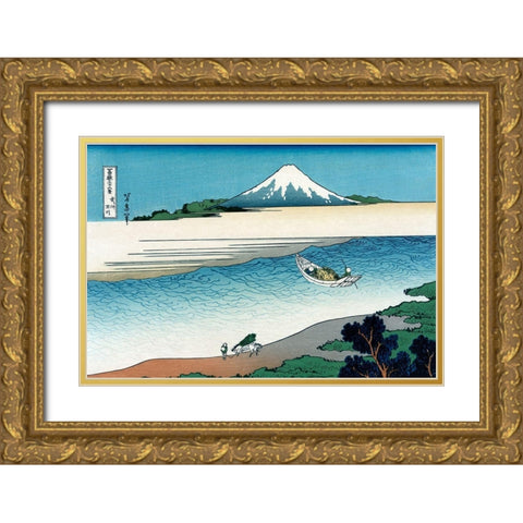 Tama River in Musashi Province, 1830 Gold Ornate Wood Framed Art Print with Double Matting by Hokusai
