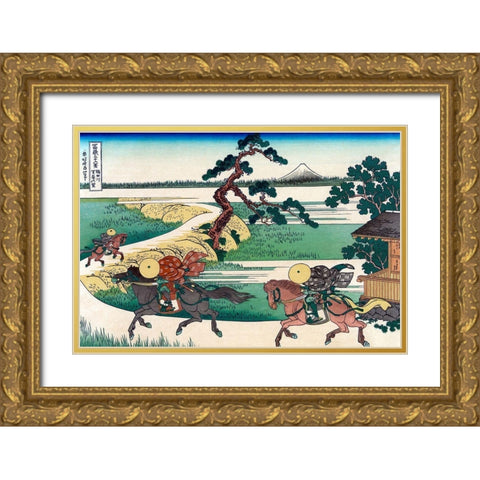 Village of Sekiya at Sumida River, 1830 Gold Ornate Wood Framed Art Print with Double Matting by Hokusai