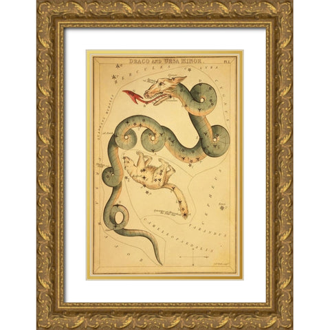 Draco and Ursa Minor, 1825 Gold Ornate Wood Framed Art Print with Double Matting by Aspin, Jehoshaphat