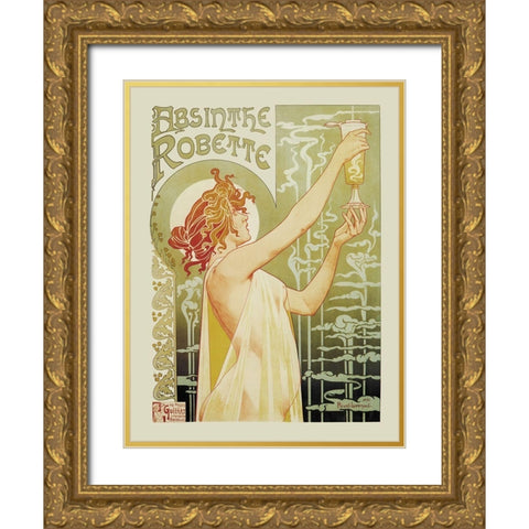 Absinthe Rebette Gold Ornate Wood Framed Art Print with Double Matting by Livemont, Privat
