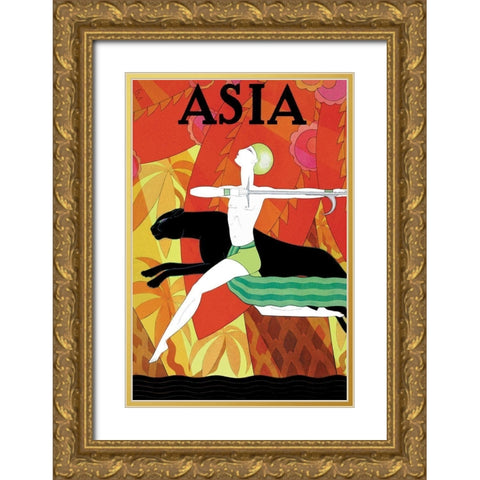 Mowgli and the Black Panther with Title, 1926 Gold Ornate Wood Framed Art Print with Double Matting by McIntosh, Frank