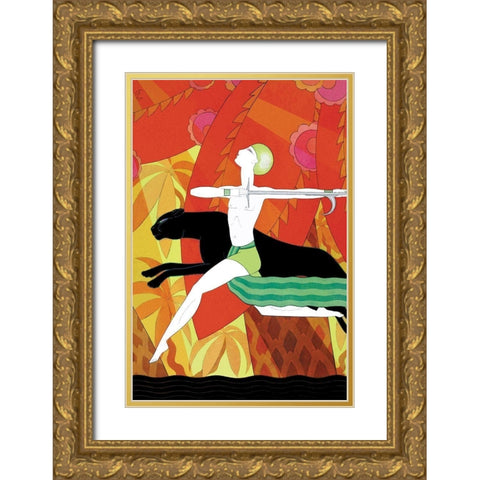 Mowgli and the Black Panther, 1926 Gold Ornate Wood Framed Art Print with Double Matting by McIntosh, Frank