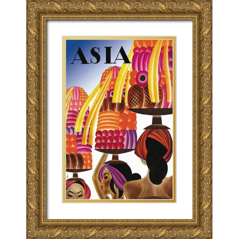 The Balinese Go Templewards with Title, 1931 Gold Ornate Wood Framed Art Print with Double Matting by McIntosh, Frank