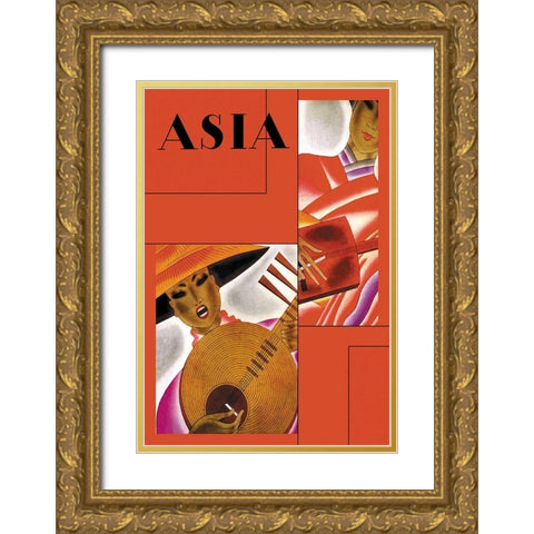 Japanese Instrument Player with Title, 1931 Gold Ornate Wood Framed Art Print with Double Matting by McIntosh, Frank