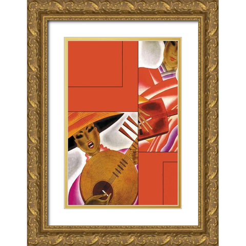 Japanese Instrument Player, 1931 Gold Ornate Wood Framed Art Print with Double Matting by McIntosh, Frank