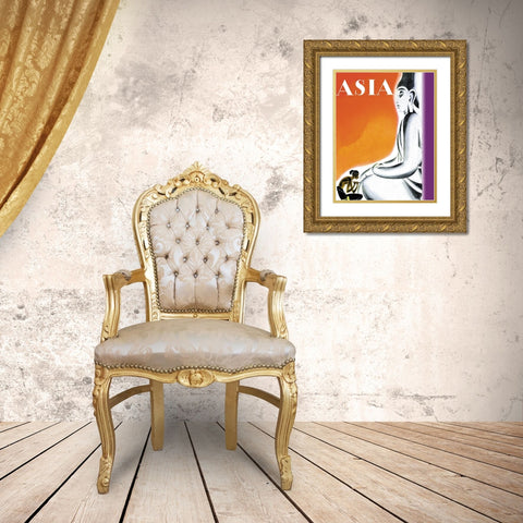 Burmese Sculptor at the Knees of Buddha with Title, 1933 Gold Ornate Wood Framed Art Print with Double Matting by McIntosh, Frank