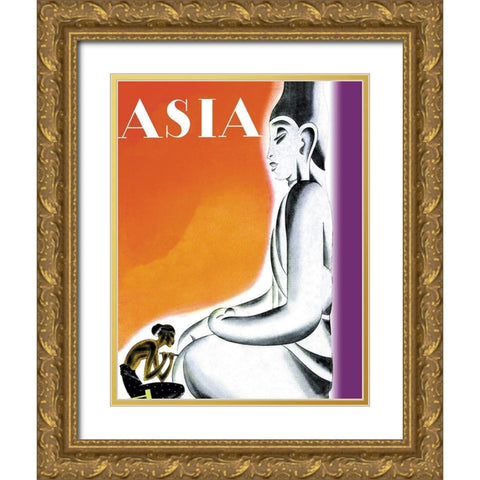 Burmese Sculptor at the Knees of Buddha with Title, 1933 Gold Ornate Wood Framed Art Print with Double Matting by McIntosh, Frank