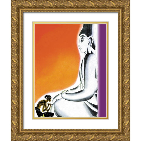 Burmese Sculptor at the knees of Buddha, 1933 Gold Ornate Wood Framed Art Print with Double Matting by McIntosh, Frank