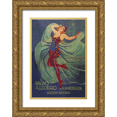 Il Ragno Azzurro (The Blue Spider), 1912 Gold Ornate Wood Framed Art Print with Double Matting by Metlicovitz, Leopoldo