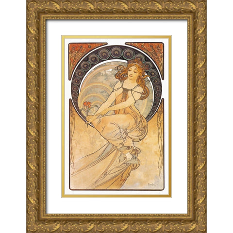 Painting Gold Ornate Wood Framed Art Print with Double Matting by Mucha, Alphonse