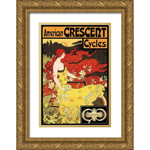 American Crescent Cycles, 1901 Gold Ornate Wood Framed Art Print with Double Matting by Ramsdell, Fred
