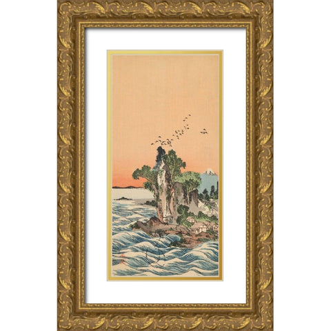 View of Shichirigahama, 1880 Gold Ornate Wood Framed Art Print with Double Matting by Tani, Buncho