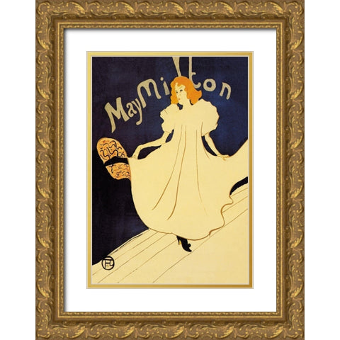May Milton on Stage Gold Ornate Wood Framed Art Print with Double Matting by Toulouse-Lautrec, Henri