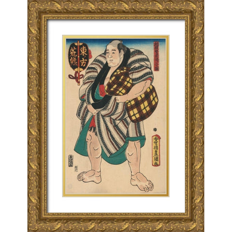 Tired Sumo Wrestler, 1850 Gold Ornate Wood Framed Art Print with Double Matting by Unknown
