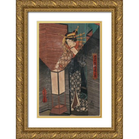 Checking the Lanterns, 1850 Gold Ornate Wood Framed Art Print with Double Matting by Unknown