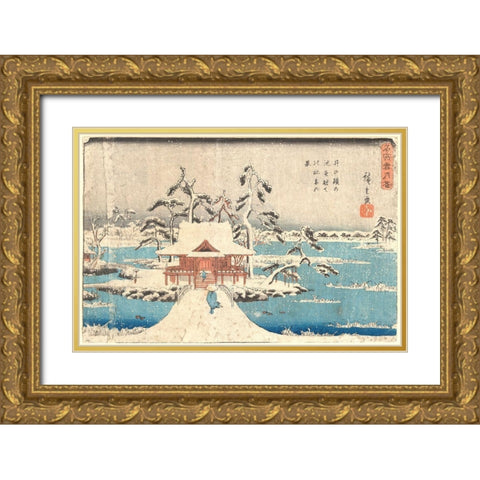 The Temple in the Snow, 1850 Gold Ornate Wood Framed Art Print with Double Matting by Unknown