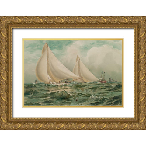 Vigilant and Valkyre, 1872 Gold Ornate Wood Framed Art Print with Double Matting by Unknown